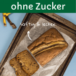 Bananenbrot ohne Zucker mit Walnüssen, aufgeschnitten auf einem Backbleck