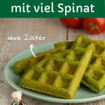 Waffeln mit viel Spinat für Babys und Kinder, auf einem grünen Teller