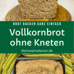 Einfaches Rezept für Vollkornbrot ohne Kneten, mittig aufgeschnitten und in einer Brotbackform