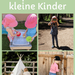 Vier Bilder mit Spielideen für kleine Kinder, für draußen outdoor play